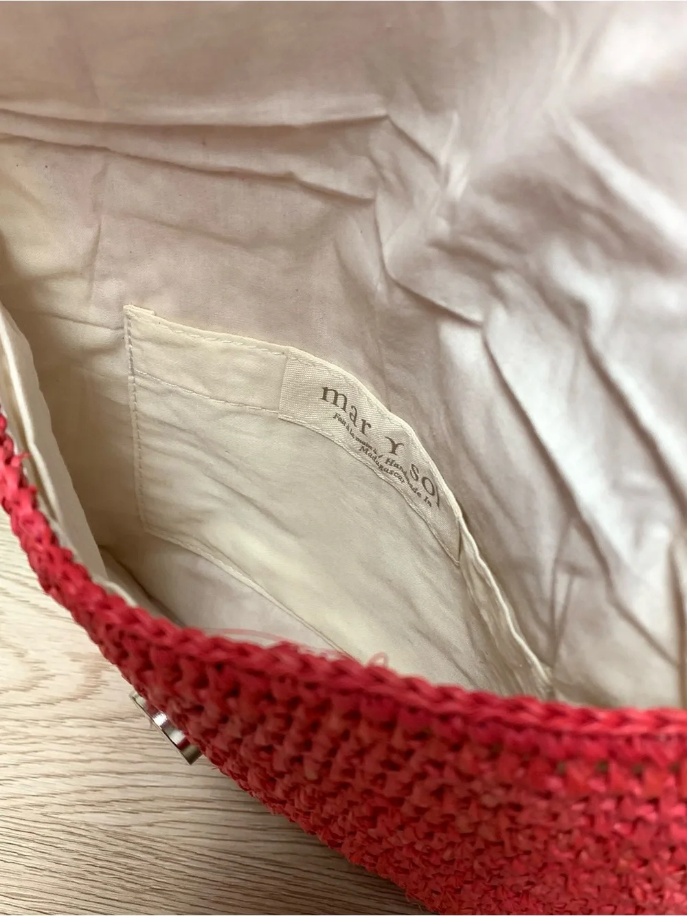 Mar y Sol Coral Raffia Crochet Fringe Clutch Handmade Woven Envelope Purse